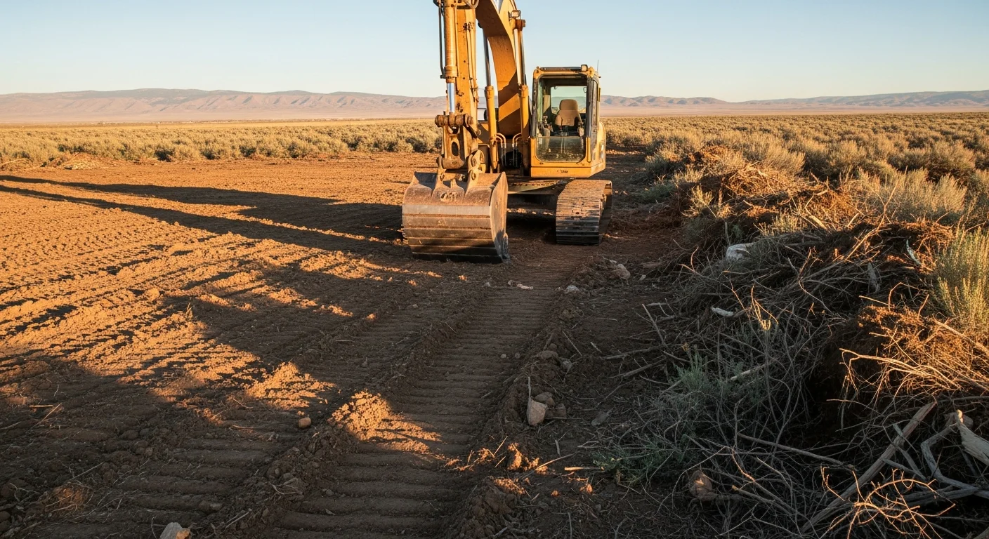 A cleared rural parcel in Fremont County, Wyoming showing removed sagebrush and scrub vegetation with open, level ground ready for use. Fremont County high desert terrain visible in the background.